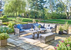 Langham Large Corner Lounge Set with Height Adjustable Table & Bench - Grey (Seats 8) - Image 11