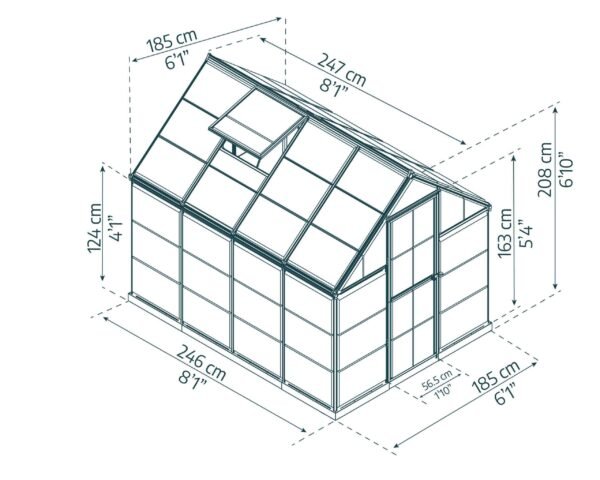Harmony Aluminium Frame 6ft x 8ft Polycarbonate Greenhouse in Green - Canopia by Palram - Image 5
