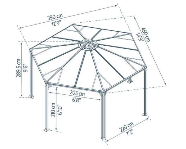 Monaco Hexagonal Aluminium Grey Garden Gazebo & Pergola - Canopia by Palram - Image 4