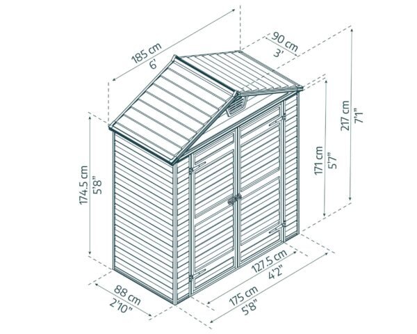 SkyLight Plastic 6x3 Dark Tan Apex Garden Shed - Canopia by Palram - Image 4