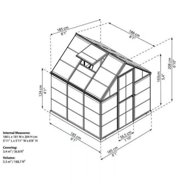 Hybrid Aluminium Frame 6x6 Grey Polycarbonate Greenhouse - Canopia By Palram - Image 10