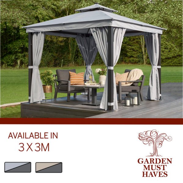 Norfolk Leisure Luxury Gazebo 3x3m with LED - Taupe Curtains - Image 3