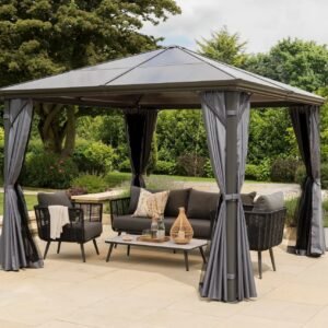 Runcton Polycarbonate 3x3m Aluminium Pergola Gazebo with Curtains