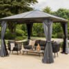 Runcton Polycarbonate 3x3m Aluminium Pergola Gazebo with Curtains