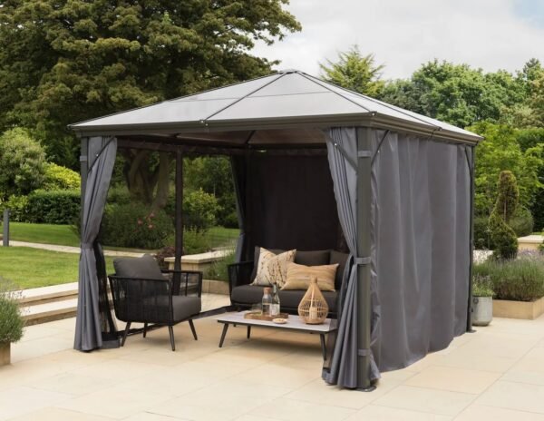 Runcton Polycarbonate 3.6m Aluminium Pergola Gazebo with Curtains - Image 3
