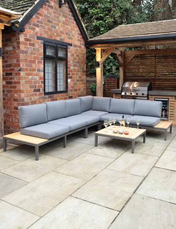 Aspen Teak 6 Seat Modular Garden Corner Lounge Sofa Set with Coffee Table - Image 3