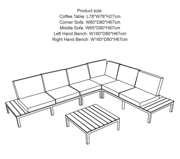 Aspen Teak 6 Seat Modular Garden Corner Lounge Sofa Set with Coffee Table - Image 8