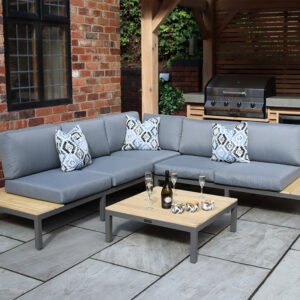 Aspen Teak 5 Seat Mini Garden Corner Lounge Sofa Set with Coffee Table