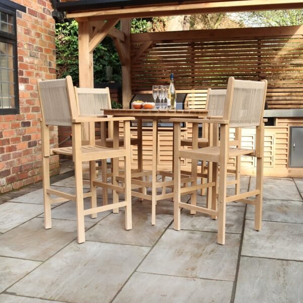 Roma Bar Set: 100cm Round Sunray High Table with 4 High Rope Bar Stools - Image 3