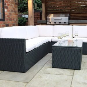 Berlin Black Rattan Corner Garden Lounge Set - 3 Seater & 2 Seater Sofa & Armless Chair