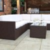 Berlin Brown Rattan Corner Garden Lounge Set - 3 Seater & 2 Seater Sofa & Armless Chair