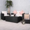 Berlin Black Rattan Garden Lounge Set -  2 Seater Sofa, 2 Armchairs & Table