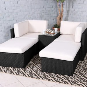 Berlin Black Rattan 4 Seater Garden Lounge Relaxer Set