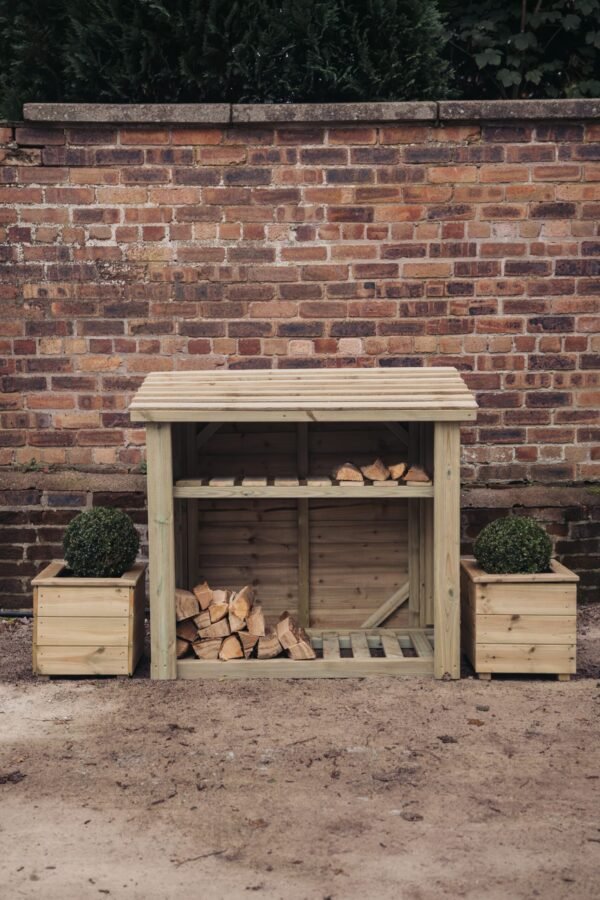 Wooden 4ft x 4ft Garden Log Store with Kindle Shelf - Churnet Valley - Image 3