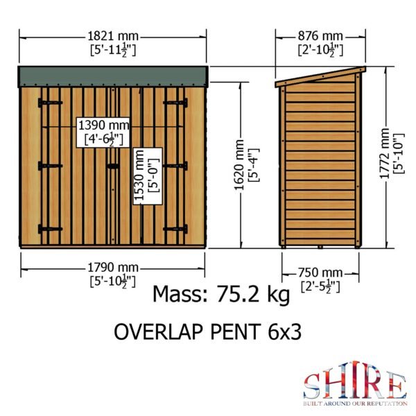 Shire 6x3 Pressure Treated Overlap Pent Garden Shed with Double Doors - Image 7