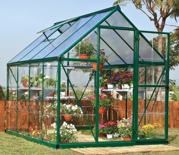 Hybrid Aluminium Frame 6x8 Green Polycarbonate Greenhouse - Canopia By Palram