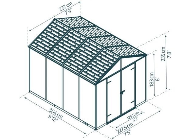 Rubicon 8 x 10 Plastic Apex Garden Shed With Floor - Dark Grey - Canopia by Palram - Image 9