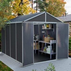 Rubicon 8 x 10 Plastic Apex Garden Shed With Floor - Dark Grey - Canopia by Palram