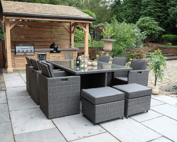 Paris 10 Seater Rattan Garden Dining Cube Set with Square Table, 6 Cube Chairs & 4 Integral Stools - Image 3