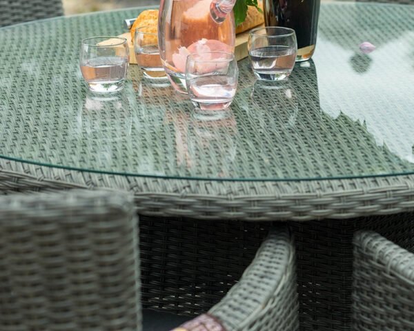 Paris 4 Seater Rattan Carver Garden Dining Set with 110cm Round Table - Grey - Image 3