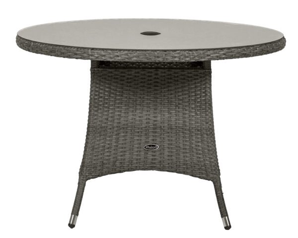 Paris 4 Seater Rattan Imperial Garden Dining Set with 110cm Round Glass Top Table - Grey - Image 7