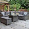 Paris Rattan Modular Corner Lounge Dining Set with Gas Fire Pit Table (120cm)
