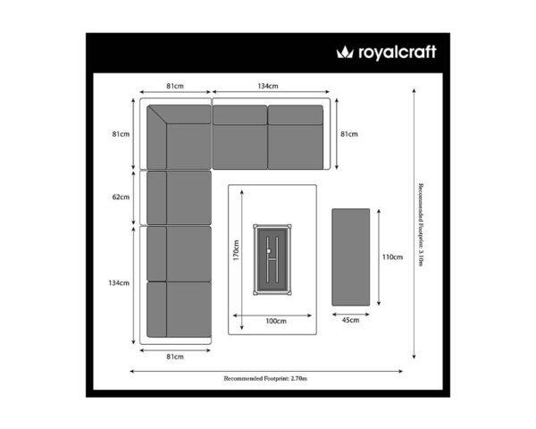 Paris Rattan Modular Corner Lounge Dining Set with Large Gas Fire Pit Table (170cm) - Image 12