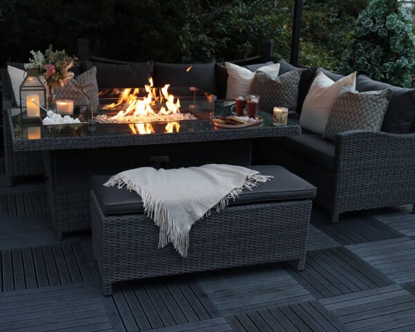 Paris Rattan Modular Corner Lounge Dining Set with Large Gas Fire Pit Table (170cm) - Image 8