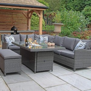 Paris Rattan Modular Corner Lounge Dining Set with Large Gas Fire Pit Table (170cm)