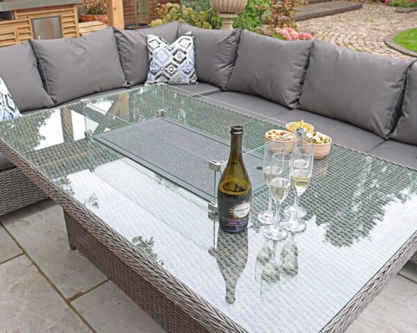 Paris Rattan Modular Corner Lounge Dining Set with Large Gas Fire Pit Table (170cm) - Image 5