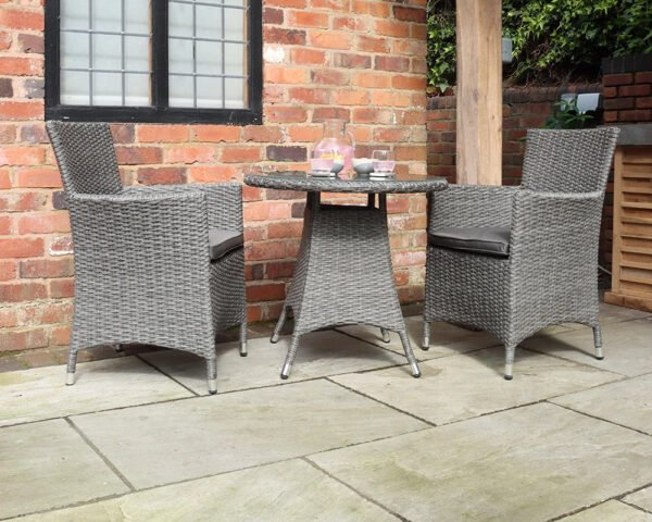 Paris 2 Seater Carver Garden Bistro Set with 70cm Round Table - Grey - Image 5