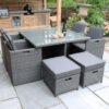 Paris 8 Seater Rattan Garden Dining Cube Set with Square Table, 4 Cube Chairs & 4 Integral Stools