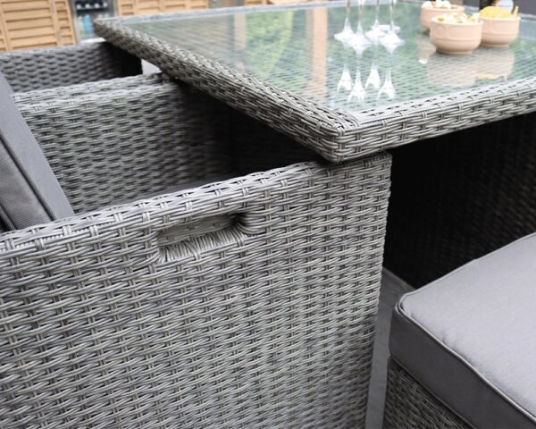 Paris 8 Seater Rattan Garden Dining Cube Set with Square Table, 4 Cube Chairs & 4 Integral Stools - Image 6
