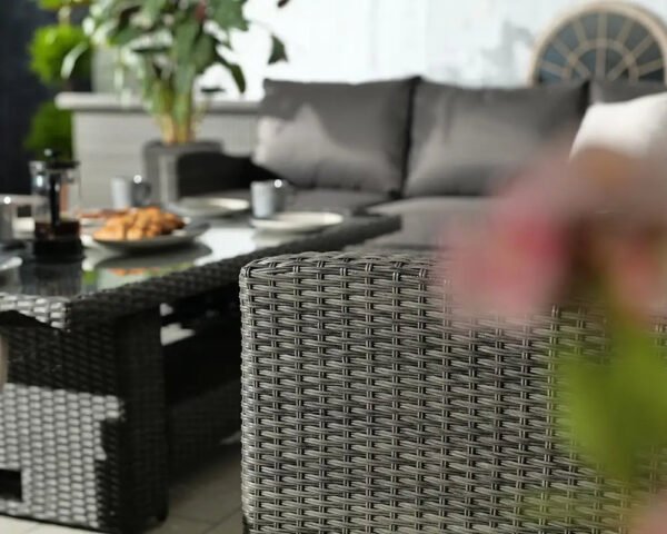 Paris Rattan Modular Corner Lounge Dining Set with Adjustable Height Table - Grey - Image 5