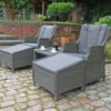 Paris Rattan Garden Lounge Relaxer Set with Table, 2 Armchairs & Foot Stools