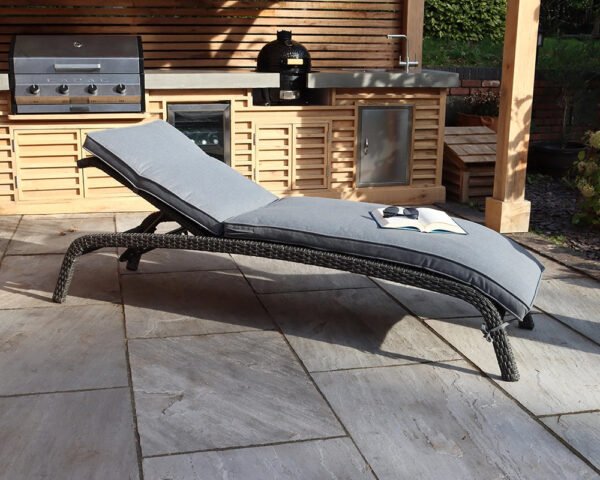 Paris Adjustable Rattan Sunlounger Manual Multi Position Backrest - Grey - Image 3