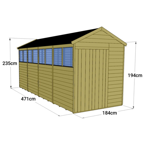 Store More 16x6 Large Tongue and Groove Apex Garden Shed with Double Doors & Windows - Image 6