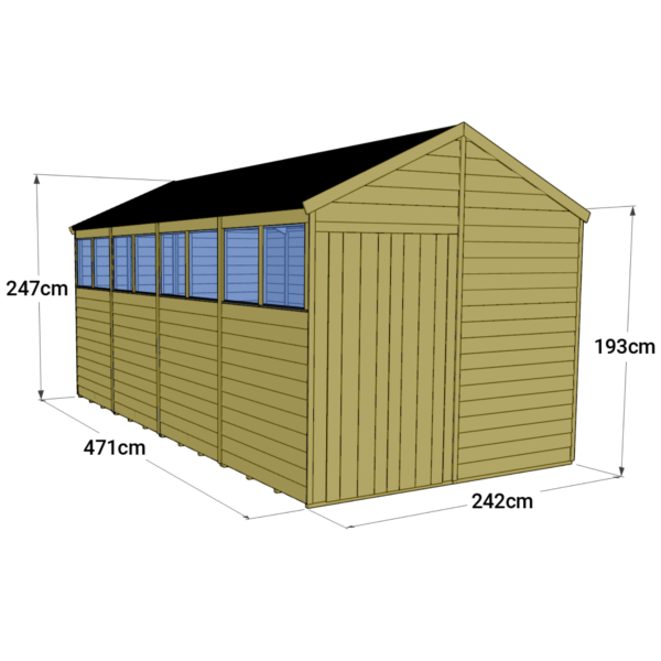 Store More 16x8 Large Tongue and Groove Apex Garden Shed with Double Doors & Windows - Image 6