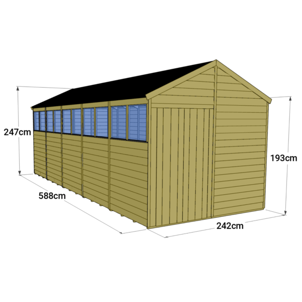 Store More 20x8 Large Tongue and Groove Apex Shed with Double Doors & Windows - Image 6