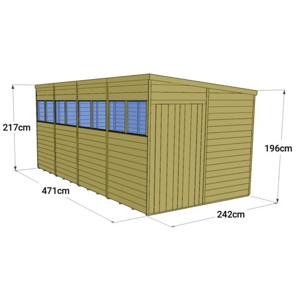 Store More 16x8 Large Tongue and Groove Pent Shed with Double Doors & Windows - Image 6