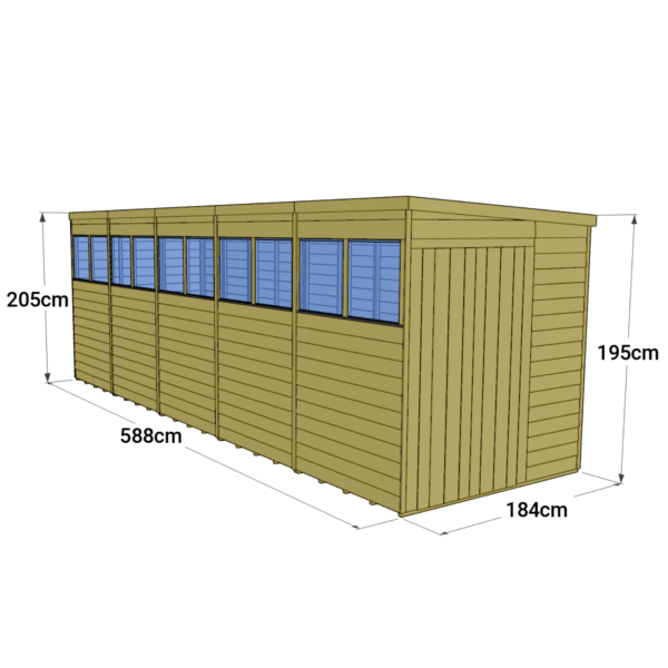 Store More 20x6 Large Tongue and Groove Pent Shed with Double Doors & Windows - Image 6