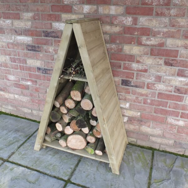 Shire Pressure Treated Small Triangular T&G Wooden Log Store - Image 3