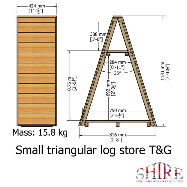 Shire Pressure Treated Small Triangular T&G Wooden Log Store - Image 6