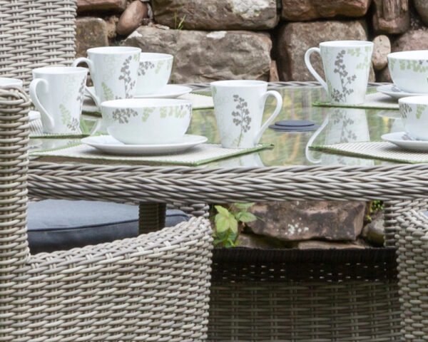 Wentworth Rattan Round Carver Table Garden Dining Set with 6 Chairs & Cushions - Image 6