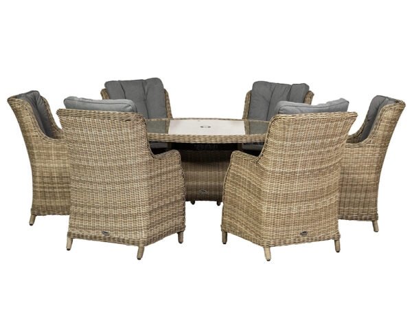 Wentworth Rattan Highback Comfort Round Garden Dining Set with 6 Chairs & Cushions - Image 5