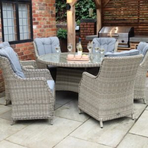 Wentworth Rattan Highback Comfort Round Garden Dining Set with 6 Chairs & Cushions