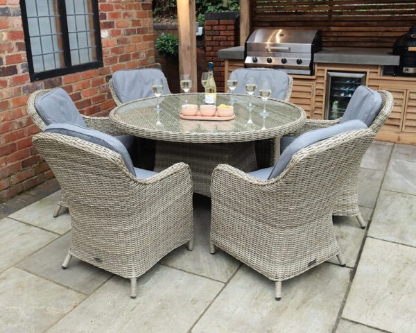Wentworth Rattan Round Imperial Garden Dining Set with 6 Chairs & Cushions - Image 3