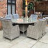 Wentworth Rattan Ellipse Highback Comfort Garden Dining Set with 6 Chairs & Cushions)