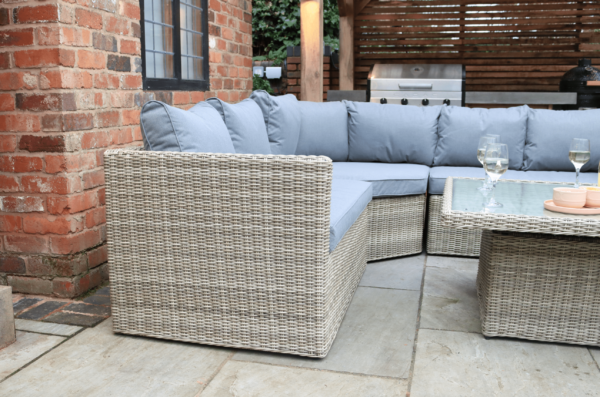 Wentworth Rattan Corner Garden Lounge Set with Adjustable Height Table & Cushions - Image 5