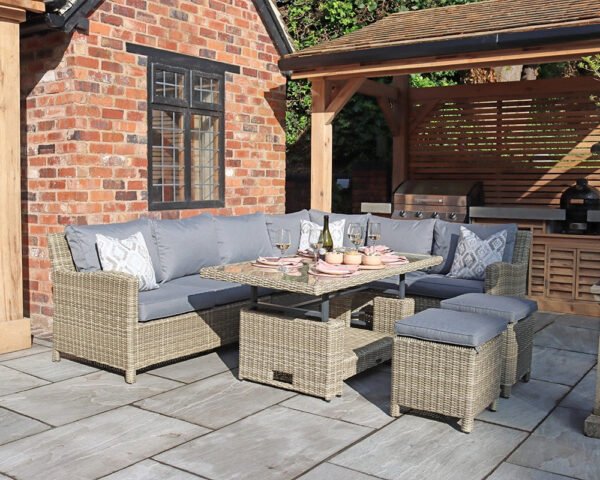 Wentworth Rattan Deluxe Modular Corner Lounge Set with 2 Stools & Height Adjustable Table - Image 6